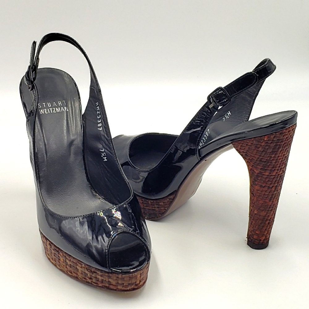 Stuart Weitzman Black Patent Sling Back